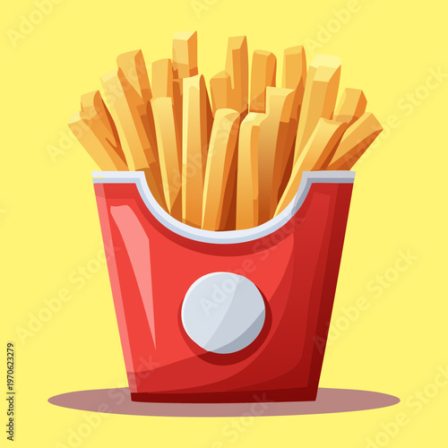 Box of crispy French fries for fast food snack and restaurant side dish menu design elements - Vector Illustration