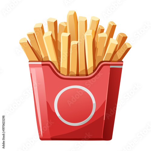 Red container of hot French fries for snack bar and quick meal delivery service marketing themes - Vector Illustration