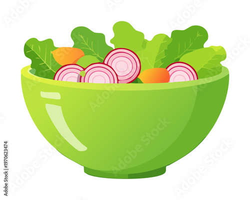 Vibrant vegetable salad bowl for healthy meal plan and organic vegan restaurant menu design elements - Vector Illustration