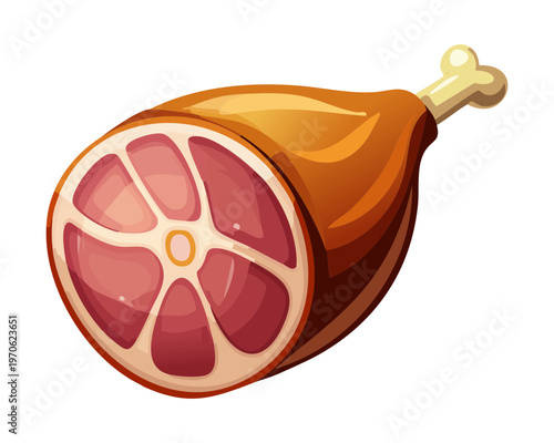 Smoked ham leg with bone for traditional meat products and gourmet delicatessen shop menu designs - Vector Illustration