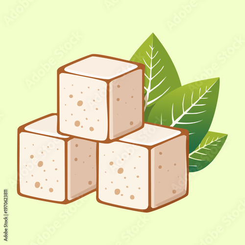 Group of tofu cubes for healthy plant based diet and vegan protein cooking ingredient concepts - Vector Illustration