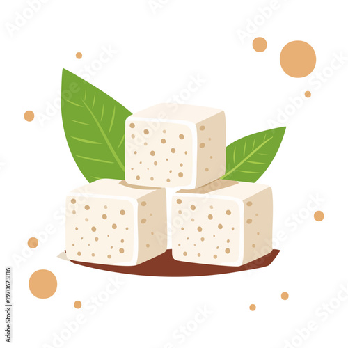 Cubed tofu blocks for vegan protein and healthy vegetarian cooking ingredients in Asian cuisine themes - Vector Illustration