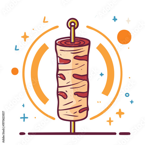 Rotisserie meat for shawarma and kebab street food stall and restaurant menu design elements - Vector Illustration