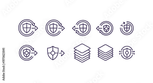 Cybersecurity and data protection line icons set, digital security concept.