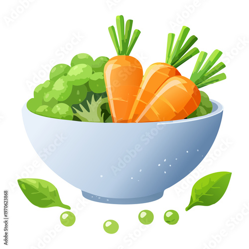 Fresh carrot and lettuce bowl for healthy vegetarian meal planning and organic nutrition marketing concepts - Vector Illustration