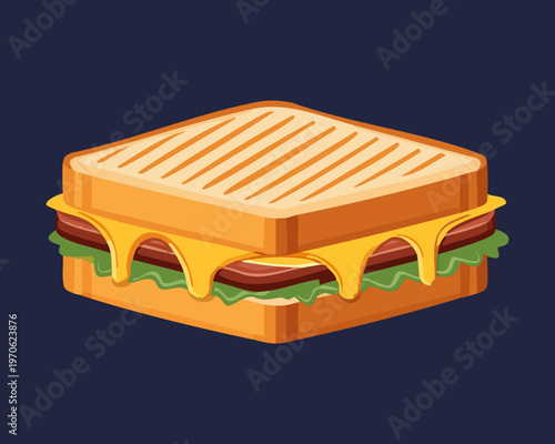 Grilled cheese and ham sandwich for quick lunch snack and cafe breakfast menu design themes - Vector Illustration
