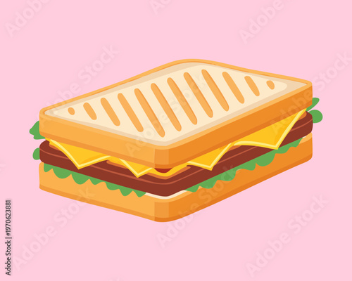 Toasted ham and cheese sandwich for breakfast and healthy lunch snack for cafe menu designs - Vector Illustration
