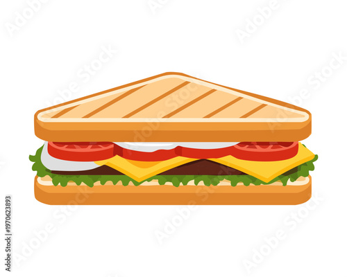 Healthy club sandwich with ham and vegetables for deli shop and cafe lunch menu designs - Vector Illustration