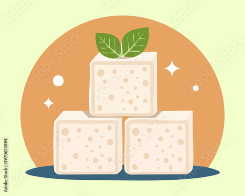 Plate of tofu cubes for healthy vegan protein and vegetarian diet kitchen cooking ingredient concepts - Vector Illustration