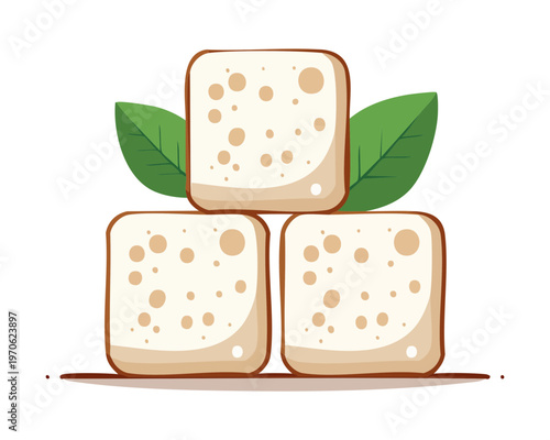 Bowl of tofu blocks for Asian cuisine and healthy plant based protein diet marketing designs - Vector Illustration