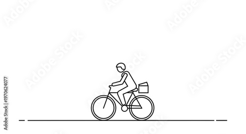 Delivery cyclist on a road, simple line art, urban transport, fast courier service