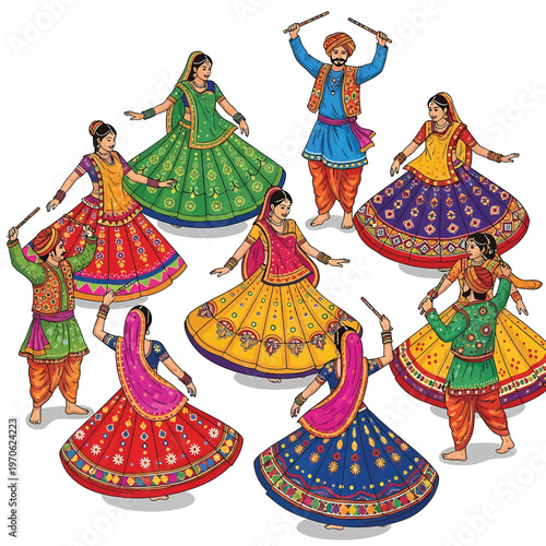 Traditional Indian Women Dancing Garba Style.