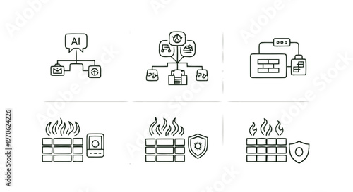Cybersecurity and Network Infrastructure Line Icons Set.