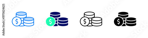 Coins Multiple Style Icon Set Vector 