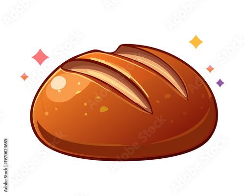 Freshly baked artisan bread loaf with golden crust and sparkling details for bakery shop and healthy breakfast menu - Vector Illustration