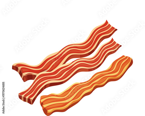 Two long pieces of smoked bacon with lean and fat layers for culinary blog and delicious meat recipes - Vector Illustration