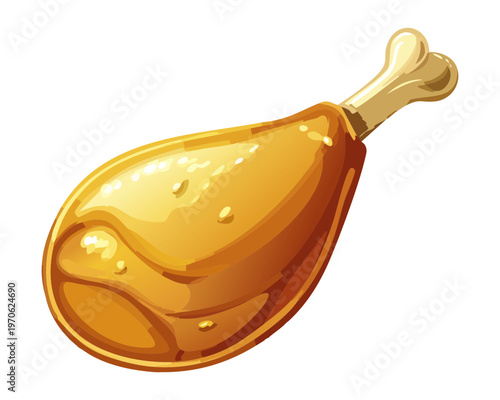 Single roasted chicken leg with shiny golden skin and bone for meat lover menu and catering business flyer - Vector Illustration