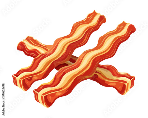 Stack of wavy bacon strips showing red meat and white fat layers for delicious breakfast and brunch marketing - Vector Illustration