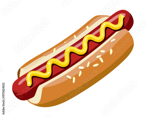 Tasty hot dog with mustard zig-zag pattern for diner menu and outdoor barbecue party snacks and catering services - Vector Illustration
