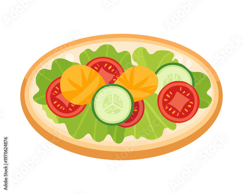 Bowl of mixed garden salad with fresh greens and sliced vegetables for nutritious lunch and healthy lifestyle promotion - Vector Illustration