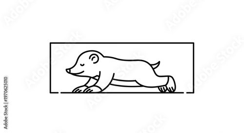Cute cartoon mole digging, simple line art, black and white, isolated on white background.