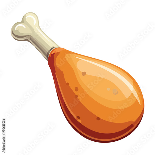 Crispy golden chicken drumstick with visible bone for appetizing dinner menu and healthy protein snack for active lifestyle - Vector Illustration