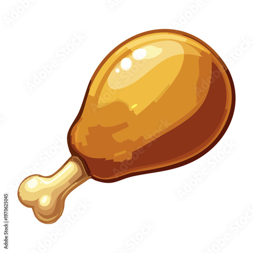 Cooked chicken drumstick with golden brown skin for fast food snack and meat dish protein source advertisement - Vector Illustration