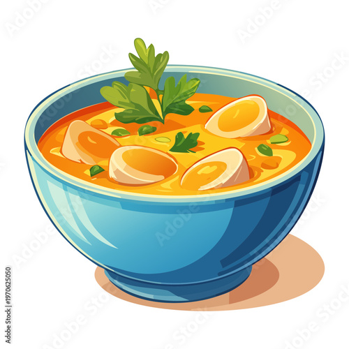Blue bowl of hearty vegetable stew for a warm family dinner and healthy nutritious meal for diet plans - Vector Illustration
