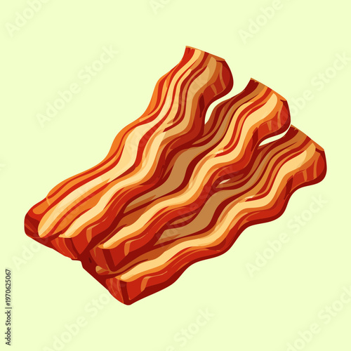 Three slices of grilled bacon for healthy breakfast meal and keto diet and savory meat snack for morning energy - Vector Illustration