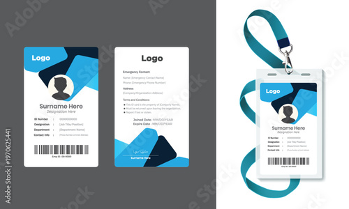 Modern Corporate ID Card Template with Geometric Orange Design - Vertical Employee Badge Layout