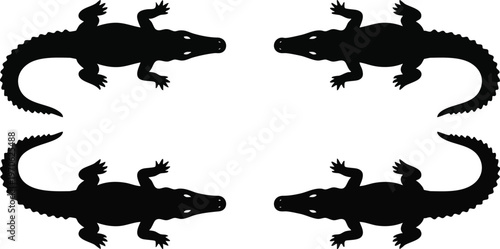 Four Black Crocodile Silhouettes Arranged in a Grid.
