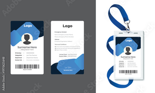 Modern Corporate ID Card Template with Geometric Orange Design - Vertical Employee Badge Layout