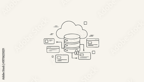 Conceptual illustration of cloud computing and data storage security.
