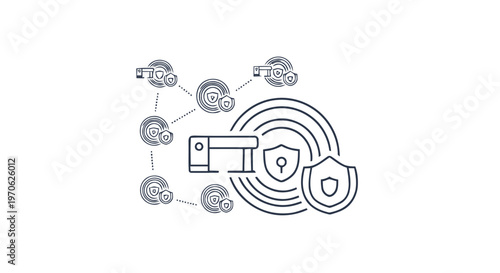 Cybersecurity network with key and shield protecting digital data.