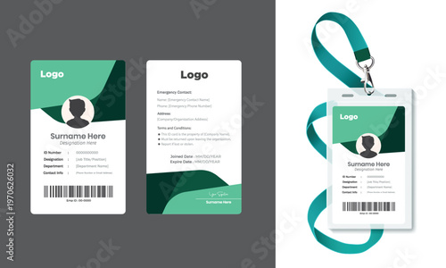 Modern Corporate ID Card Template with Geometric Orange Design - Vertical Employee Badge Layout
