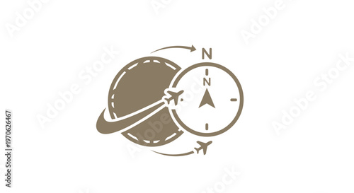 Conceptual illustration of global travel and navigation with compass and globe.