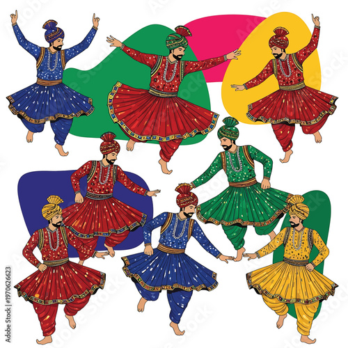 Indian classical dancers in traditional costumes.