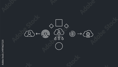 Conceptual illustration of cloud computing and data transfer processes.