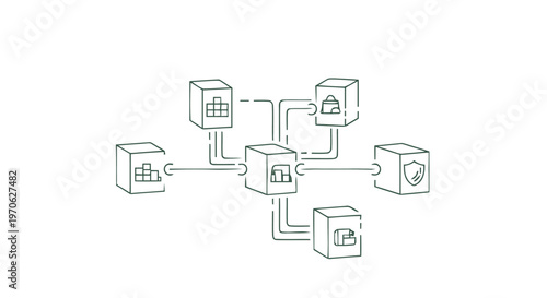 Conceptual illustration of interconnected blocks representing various concepts.