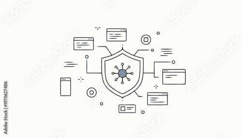 Cybersecurity protection shield with virus.
