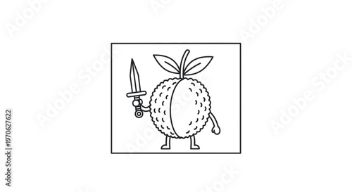 Cartoon Orange Character Holding a Sword, Ready for Battle, Funny Fruit Warrior