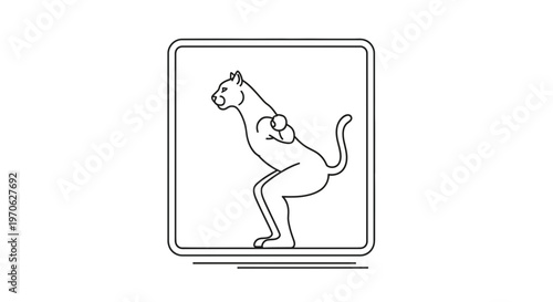 Cartoon Panther Doing Squats with Weights, Fitness and Strength Concept