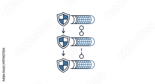 Conceptual illustration of data protection and security with shields and progress bars.