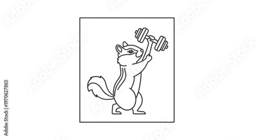 Chipmunk Lifting Weights, Fitness, Strength, Healthy Lifestyle, Cartoon Style