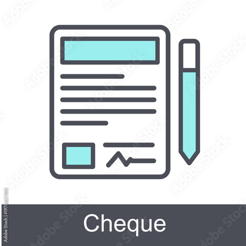 Cheque Blue Vector Icon On White Background 