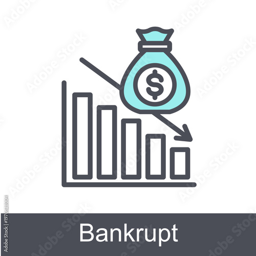 Bankrupt Blue Vector Icon On White Background 