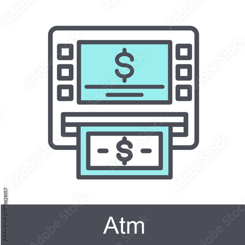 Atm Blue Vector Icon On White Background 