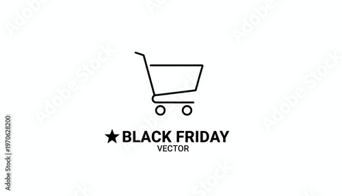 Black Friday Shopping Cart Icon with Star and Text - Vector Graphic