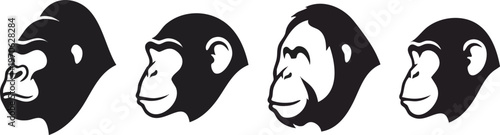 Four Black Primate Head Silhouettes Arranged in a Horizontal Row.