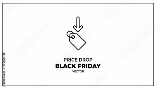 Black Friday Price Drop Icon with Arrow - Vector Graphic